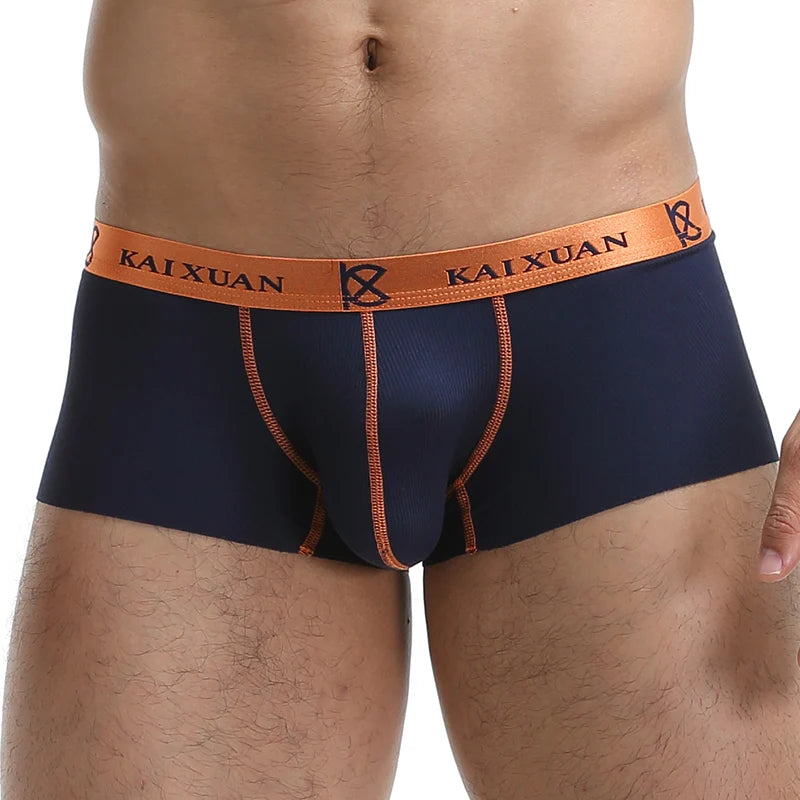 Seamless Men Boxers Luxury Silk Spandex 3D Crotch Boxer Underwear Shorts Slips Underpants