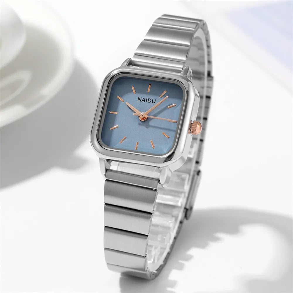 Fashion Square dial steel quartz women wrist watch