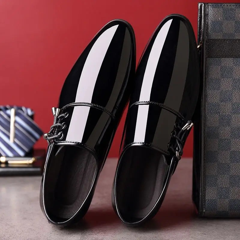 Men's Formal Shoes Patent Leather Pointed Toe Social Shoe Male Bright Upper Spring Autumn 2024 Style High Quality Fashion 39 New