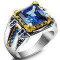 Men Rings Sterling Silver 925 Turkish Square Men's Ring Faceted Blue Zircon Fashion Rings Men Rings Sterling Silver 925 Pure