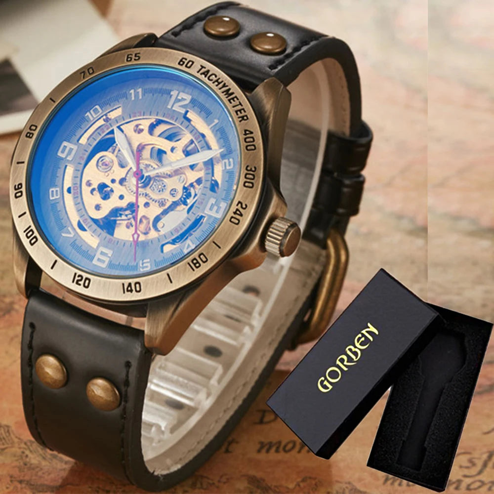 Wrist Watch For Men Waterproof Automatic Mechanical Watch Men's watch Retro montre homme with Genuine Leather relogio masculino