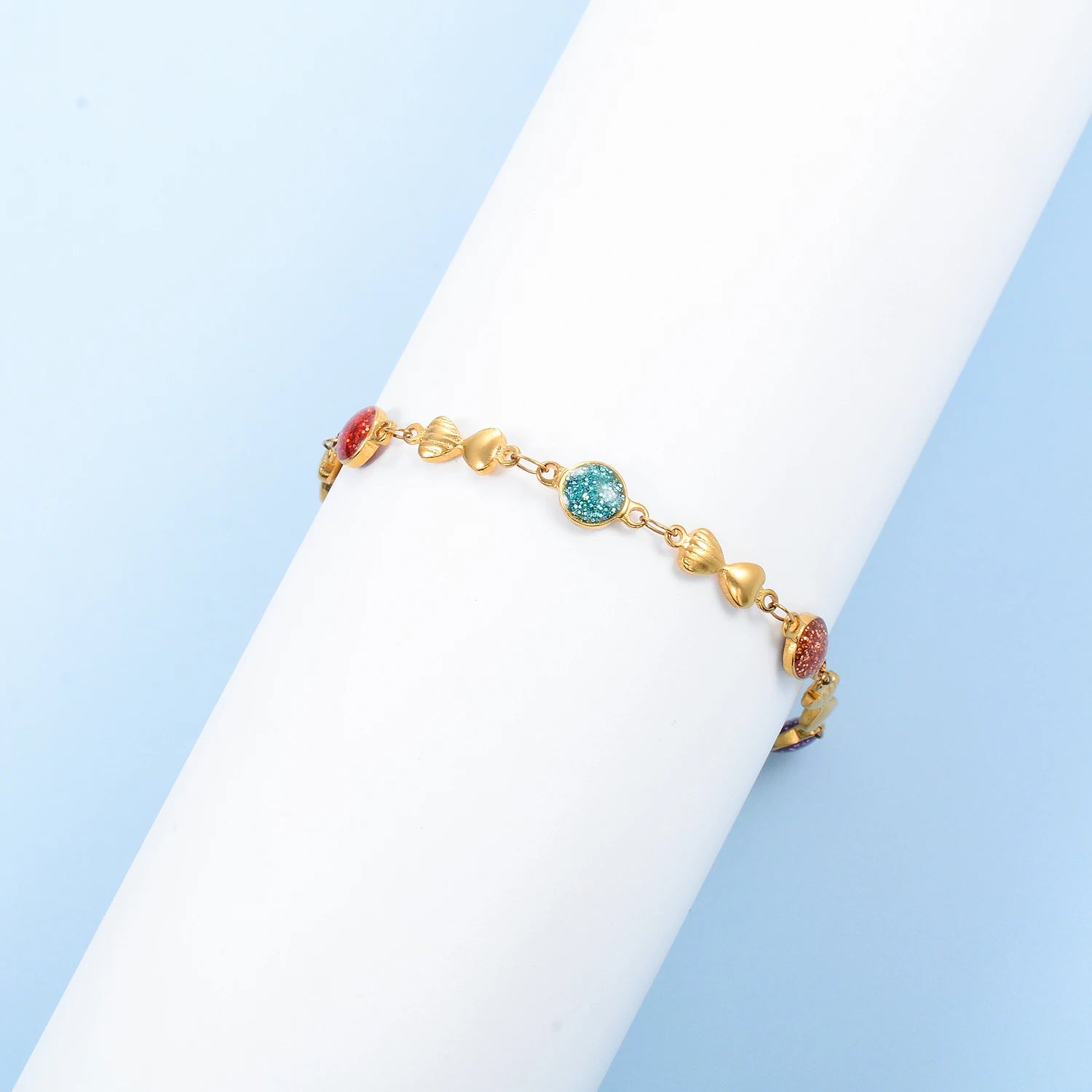 Multicolour Female Enamel Bracelet Stainless Steel Hand Chain Luxury Cute Romantic Charm Jewelry with 3mm Extender