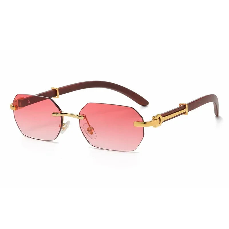Trendy Rimless Sunglasses for Men Women Frameless Rectangle Wood Frame Sun Glasses Retro Shades Summer Traveling Eyewear UV400