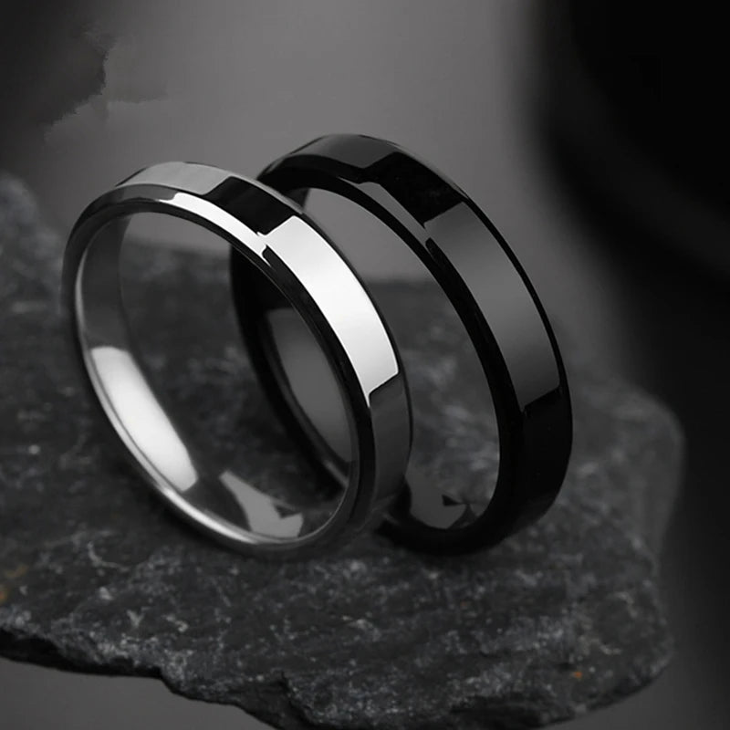 4mm Simple Smooth Women Rings Black Stainless Steel Men Rings Birthday Gifts