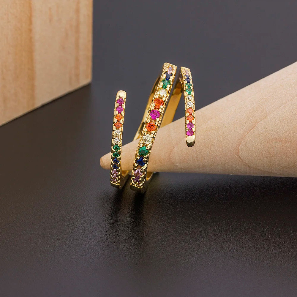 AIBEF Fashion Boho Jewelry Women Rings Exquisite Zircon Multi-layer Adjustable Ring Trendy Personality Gift