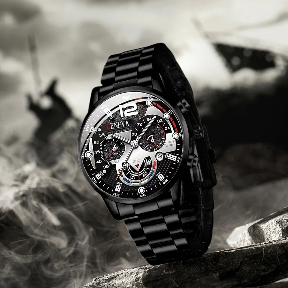 Fashion Mens Watches Luxury Black Stainless Steel Quartz Wrist Watch Man Business Watch for Men Calendar Clock Reloj Hombre