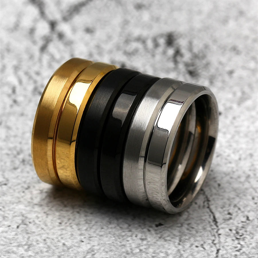 4mm Simple Smooth Women Rings Black Stainless Steel Men Rings Birthday Gifts Rings for men