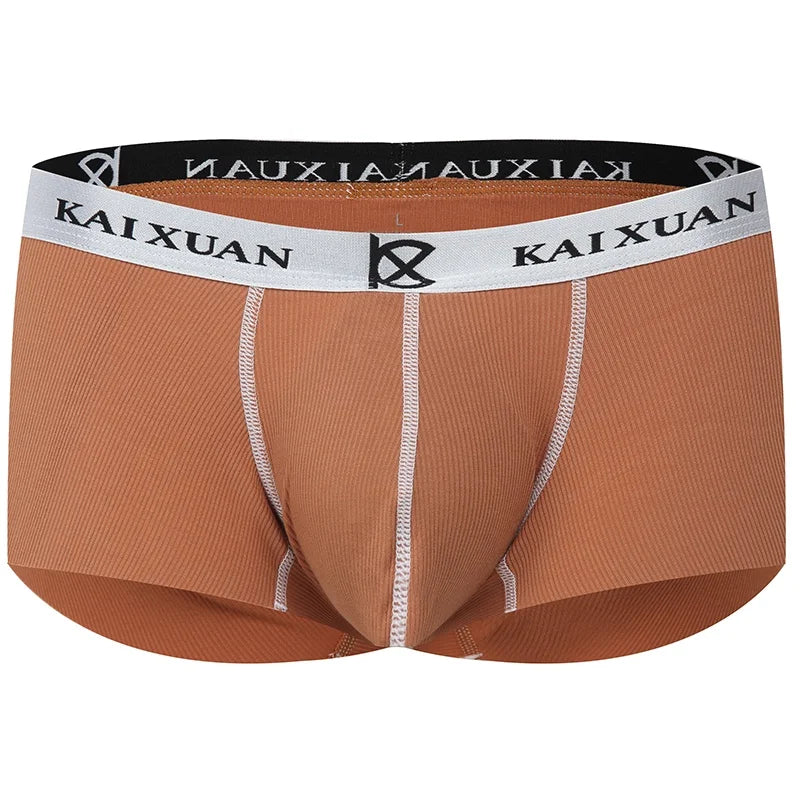 Seamless Men Boxers Luxury Silk Spandex 3D Crotch Boxer Underwear Shorts Slips Underpants