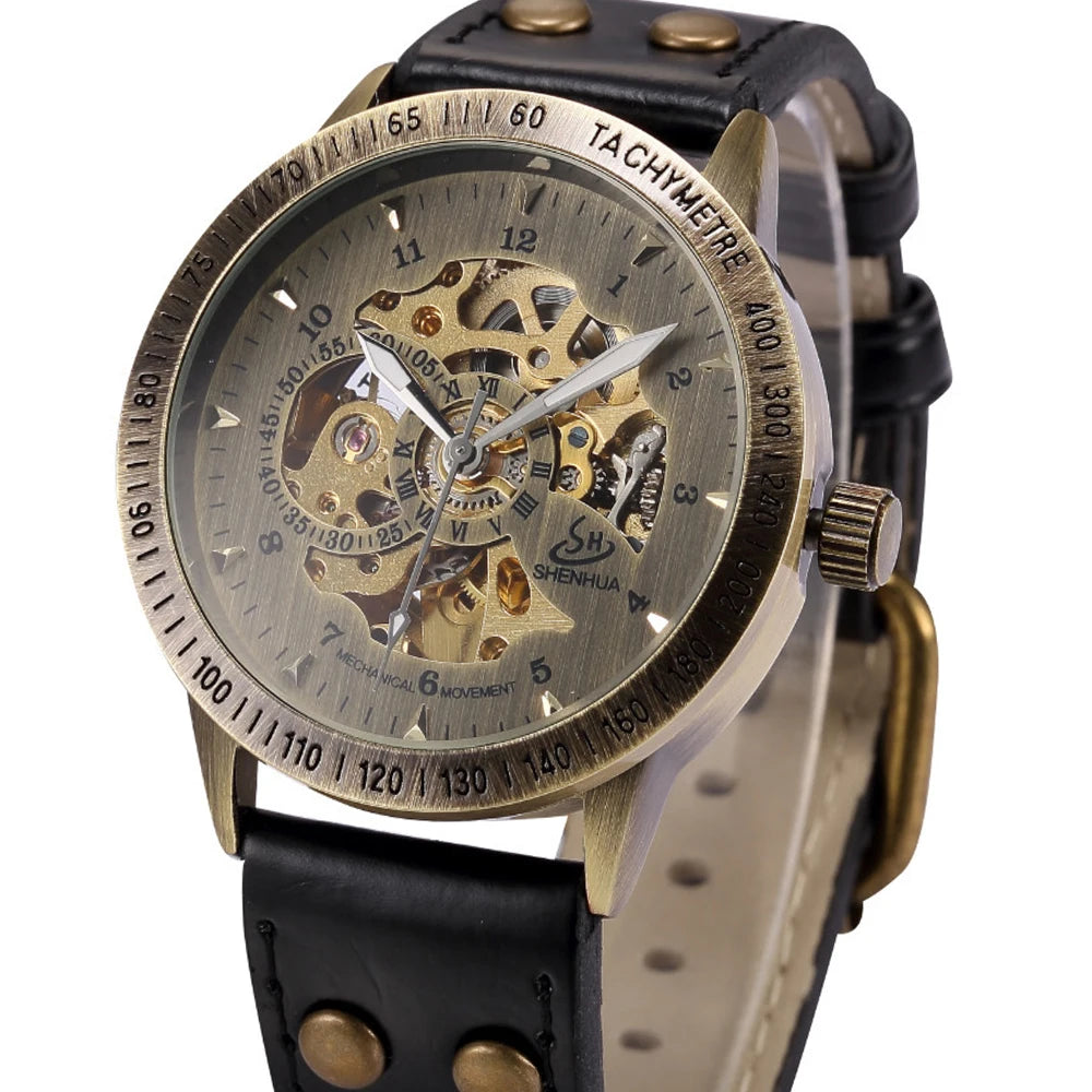 Wrist Watch For Men Waterproof Automatic Mechanical Watch Men's watch Retro montre homme with Genuine Leather relogio masculino