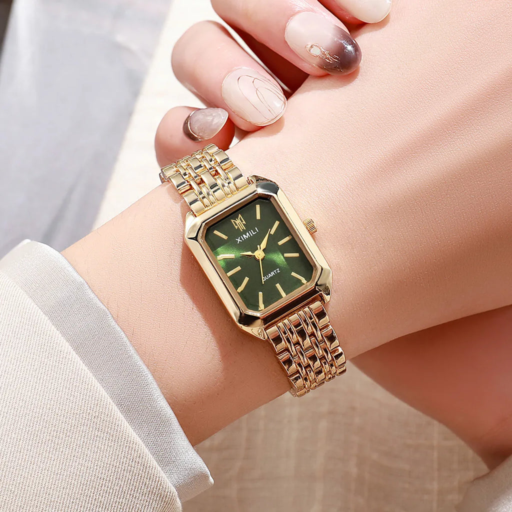 Women Watches Business Luxury Ladies Fashion Quartz Watch Simple Scale Square Quality Gold Plated Stainless Steel Folding Clock