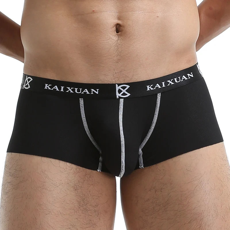 Seamless Men Boxers Luxury Silk Spandex 3D Crotch Boxer Underwear Shorts Slips Underpants
