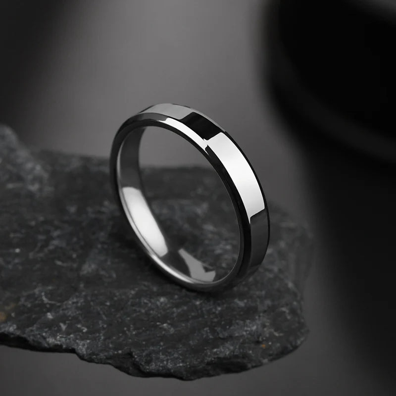 4mm Simple Smooth Women Rings Black Stainless Steel Men Rings Birthday Gifts