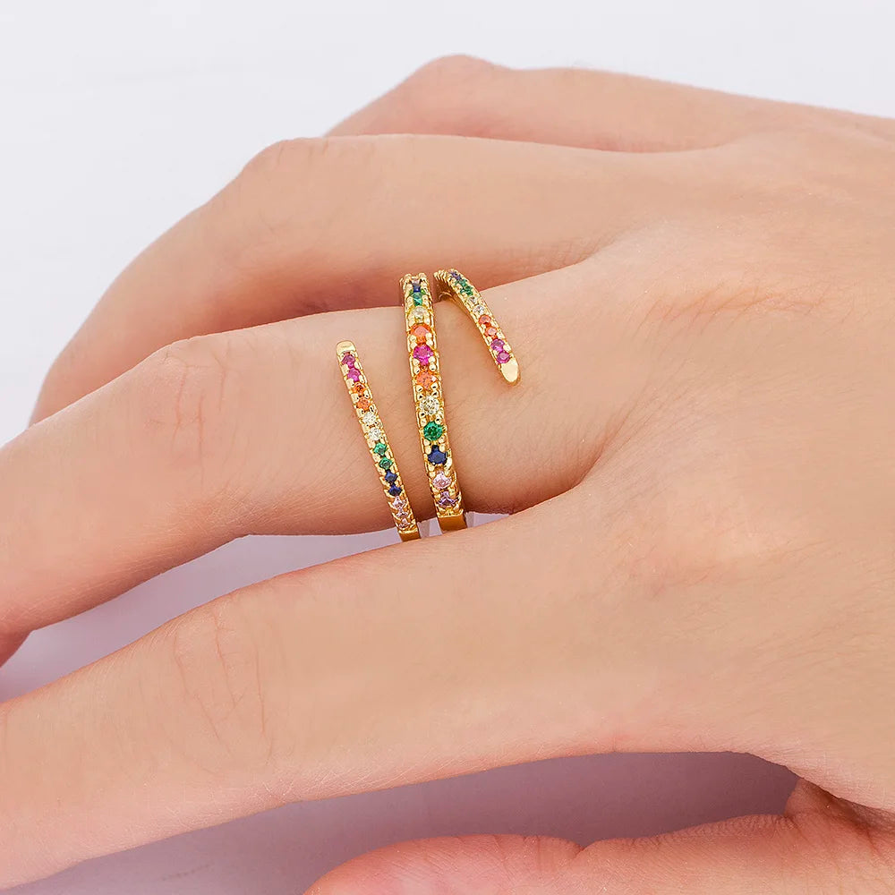 AIBEF Fashion Boho Jewelry Women Rings Exquisite Zircon Multi-layer Adjustable Ring Trendy Personality Gift