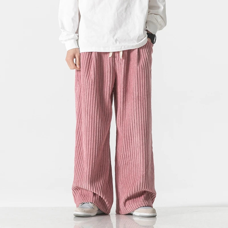 Autumn Men's Casual Trousers Fashion Streetwear Harem Pants Men Solid Color Vintage Corduroy Loose Wide Leg Pants Couple Trouser