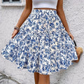 Women's Spliced Cake Skirt Fashionable Floral Print Elastic Waist Strap Versatile Casual Skirts Comfortable knee-length skirt