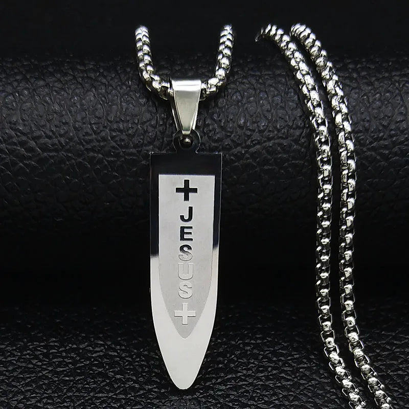 Male Jesus Cross Stainless Steel Choker Necklace for Men Chain Gold Color Bullet Necklaces Jewerly colar masculino N6049S02