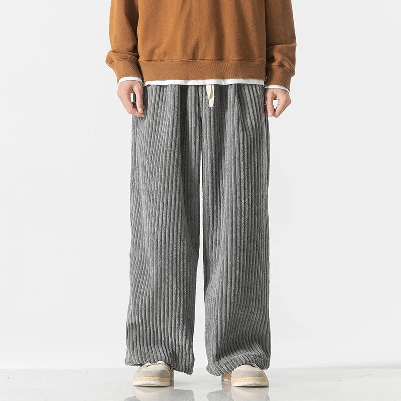 Autumn Men's Casual Trousers Fashion Streetwear Harem Pants Men Solid Color Vintage Corduroy Loose Wide Leg Pants Couple Trouser