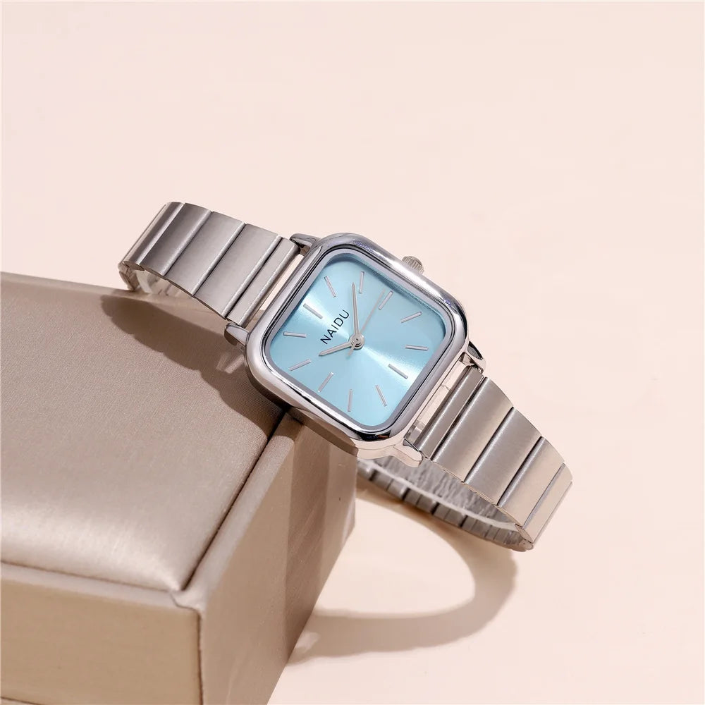Fashion Square dial steel quartz women wrist watch