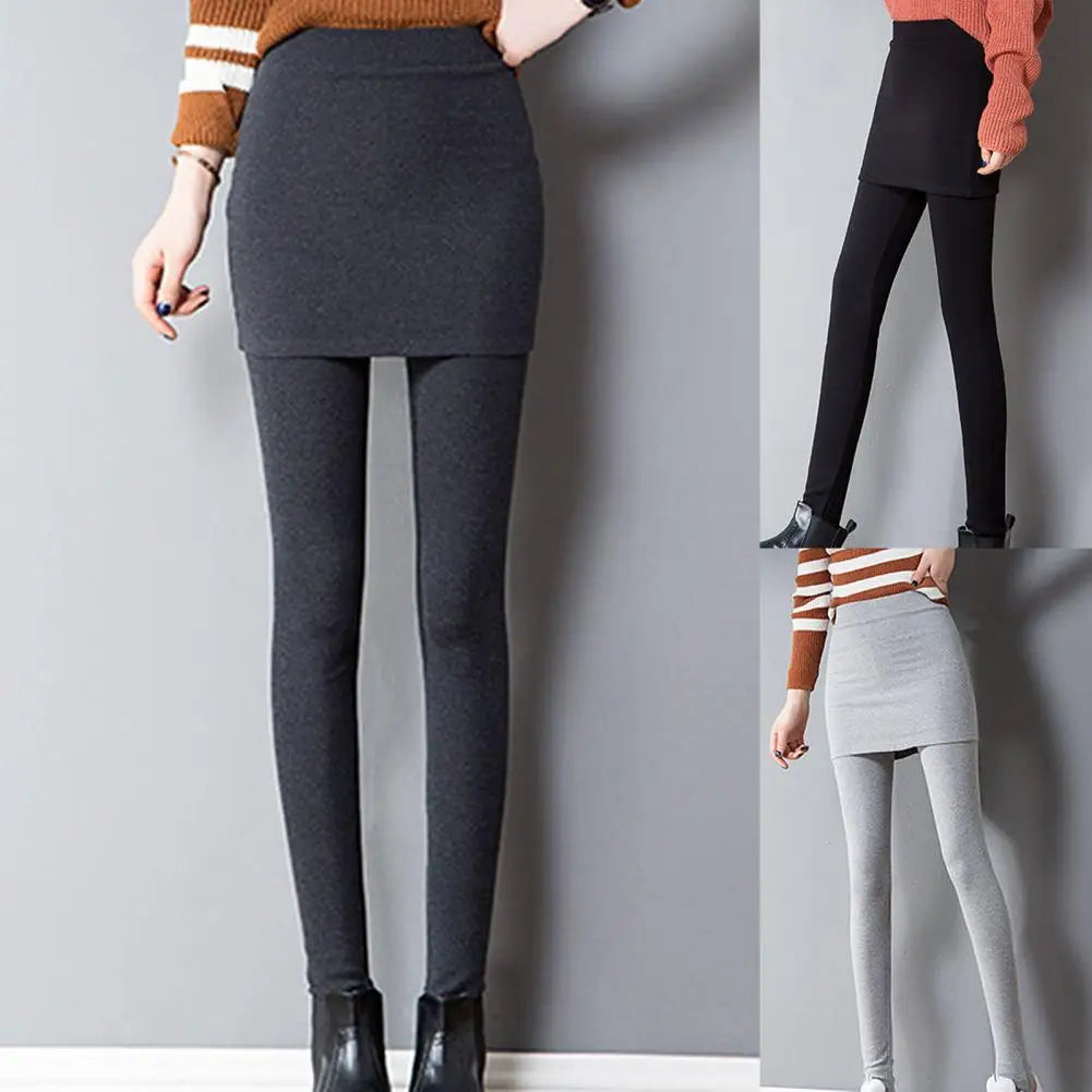 Simple  Pants Bottoms Pure Color Skirted Leggings Solid Color with Skirt Women Trousers for Travel
