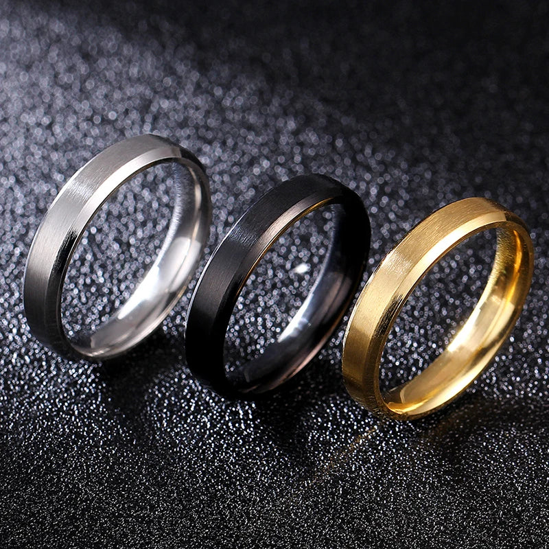 4mm Simple Smooth Women Rings Black Stainless Steel Men Rings Birthday Gifts