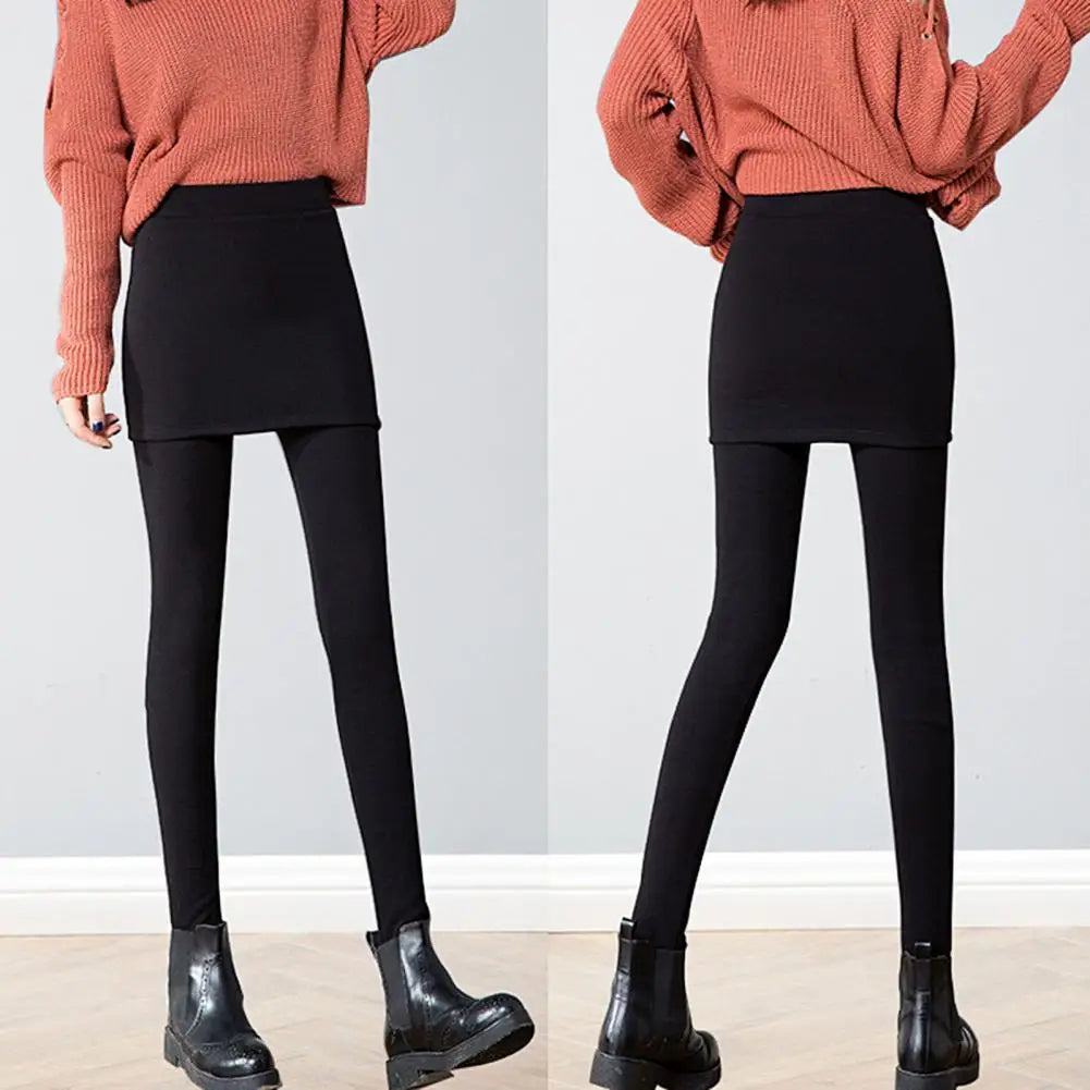 Simple  Pants Bottoms Pure Color Skirted Leggings Solid Color with Skirt Women Trousers for Travel