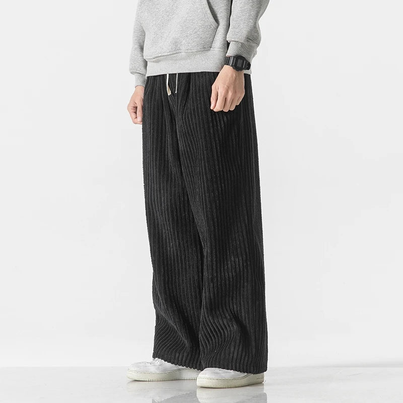 Autumn Men's Casual Trousers Fashion Streetwear Harem Pants Men Solid Color Vintage Corduroy Loose Wide Leg Pants Couple Trouser