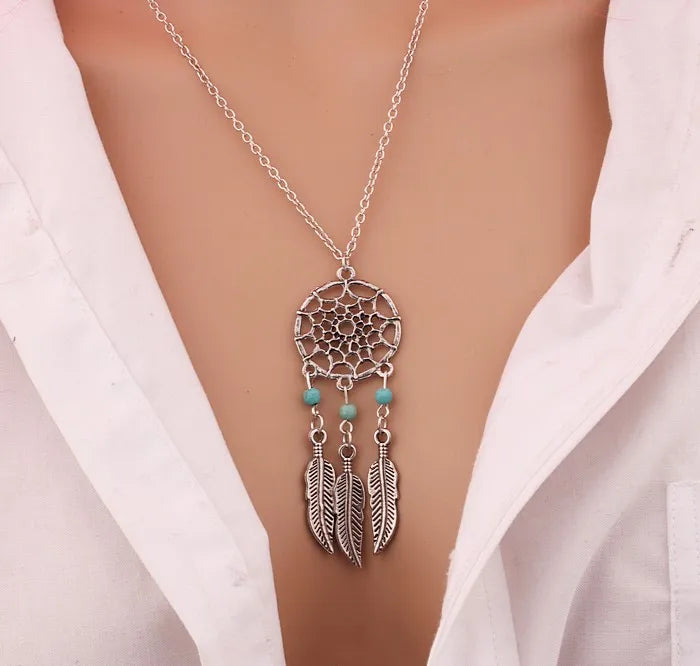 Feather Pendant Bohemia Tassels Necklace Jewelry Network Pendant Chain Retro Women Necklace Gift