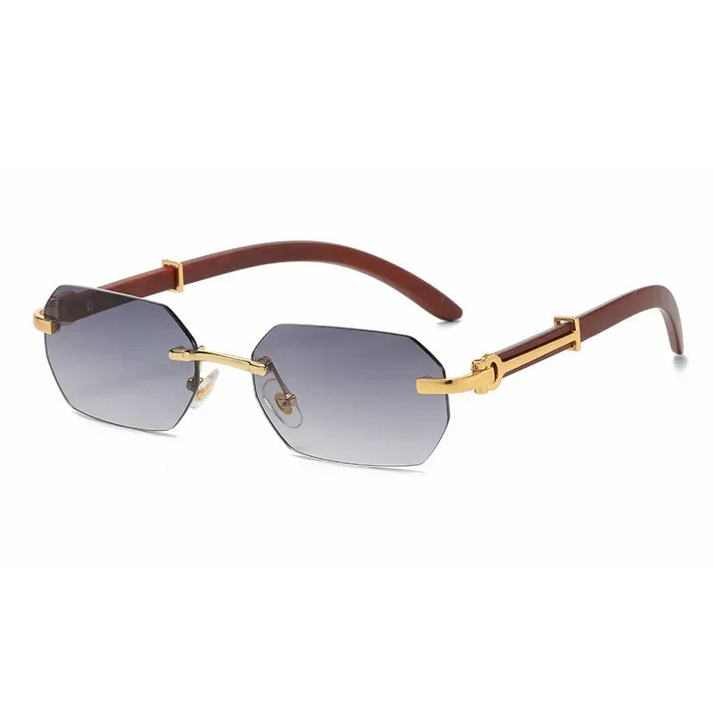Trendy Rimless Sunglasses for Men Women Frameless Rectangle Wood Frame Sun Glasses Retro Shades Summer Traveling Eyewear UV400