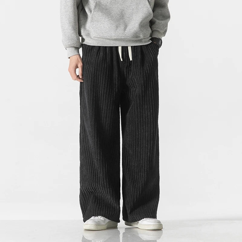 Autumn Men's Casual Trousers Fashion Streetwear Harem Pants Men Solid Color Vintage Corduroy Loose Wide Leg Pants Couple Trouser