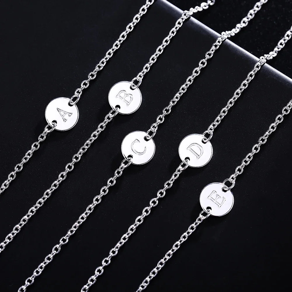 925 Sterling Silver 26 Letter Women Men Chain Bracelet Anklet Charm  Wedding Personality Jewelry Lady Gift Party