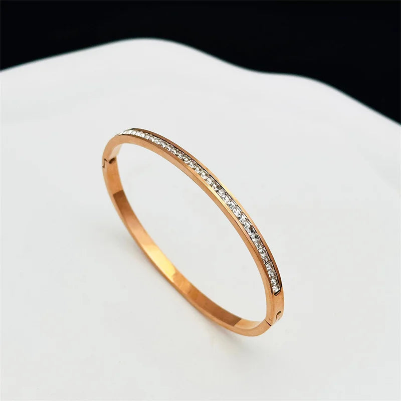 Stainless Steel Rhinestone Bangle Women Bracelet Jewelry Sisters Birthday Gift