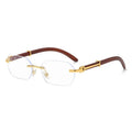 Trendy Rimless Sunglasses for Men Women Frameless Rectangle Wood Frame Sun Glasses Retro Shades Summer Traveling Eyewear UV400