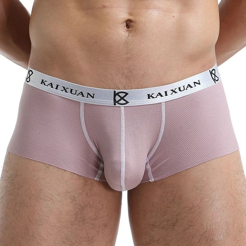 Seamless Men Boxers Luxury Silk Spandex 3D Crotch Boxer Underwear Shorts Slips Underpants