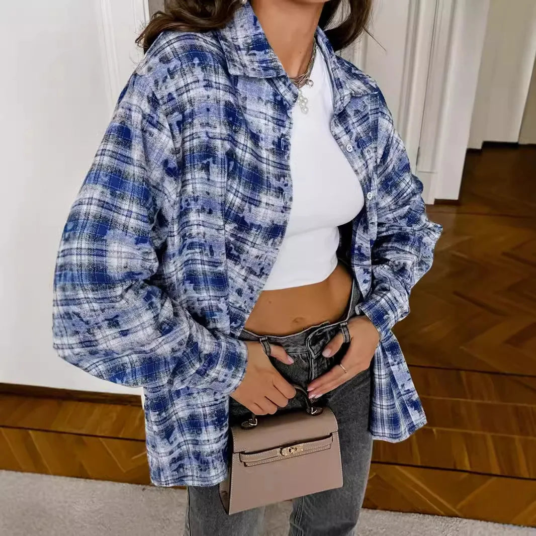 Blouse Women's Shirts 2025 Spring Autumn Plaid Long Sleeve Shirt Loose Tops Casual Coat Женский Топ Blusas Mujer Рубашка Женская