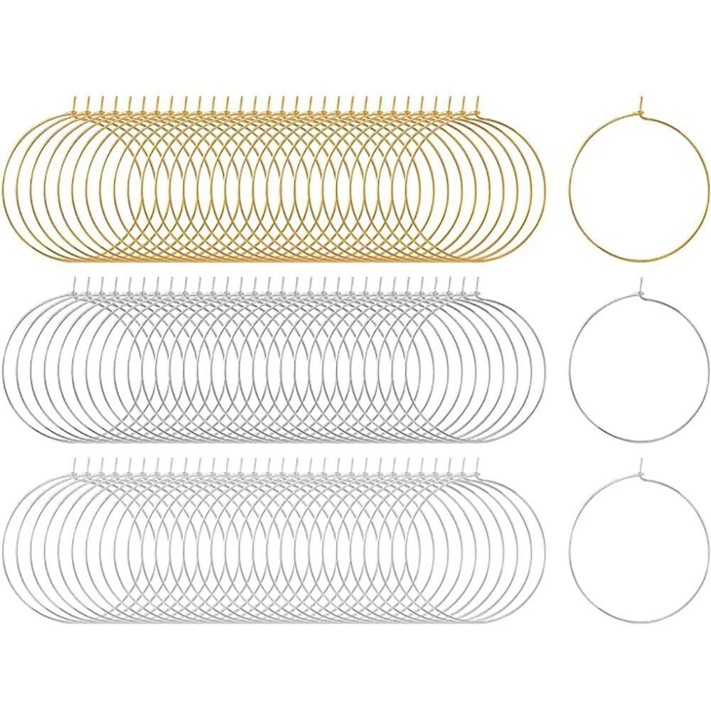 50Pcs Hoop Earring Findings 4 Sizes Earring Beading Hoops,Earring Rings,Round Earring Beading Accessories for DIY Jewelry Making