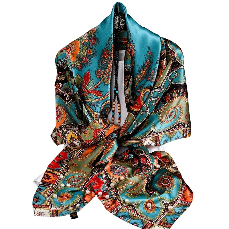 New Red Blue Silk Scarf Bufandas Women Scarfs National Style Satin Square Scarves Ladies Brand Head Scarf Hijab Fashion shawl