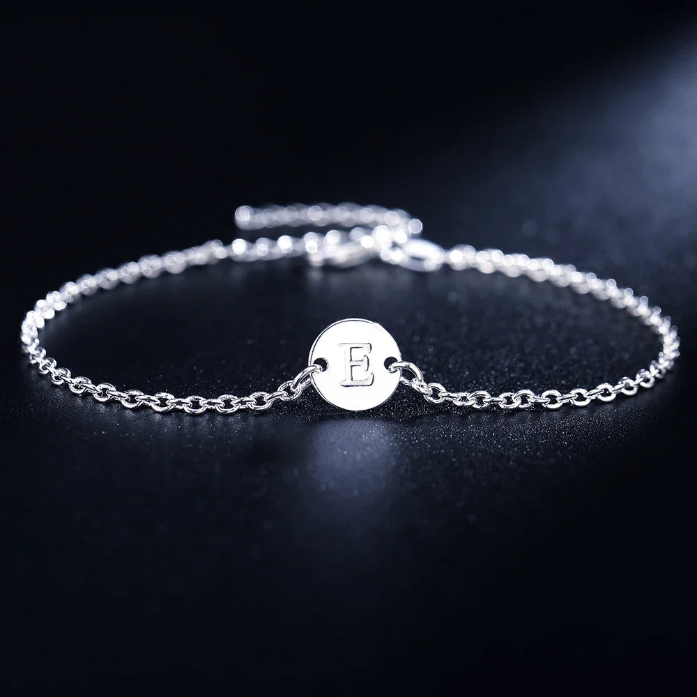 925 Sterling Silver 26 Letter Women Men Chain Bracelet Anklet Charm  Wedding Personality Jewelry Lady Gift Party
