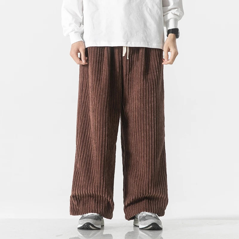 Autumn Men's Casual Trousers Fashion Streetwear Harem Pants Men Solid Color Vintage Corduroy Loose Wide Leg Pants Couple Trouser