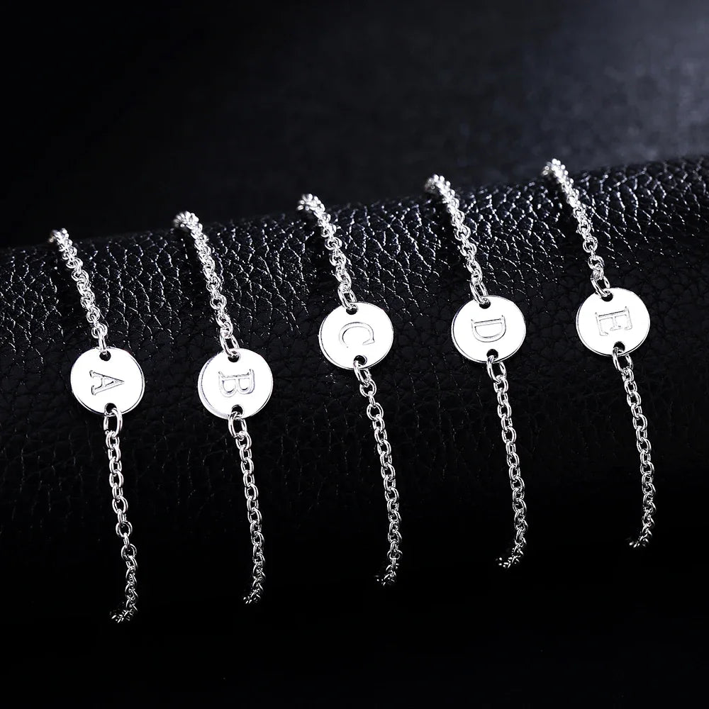 925 Sterling Silver 26 Letter Women Men Chain Bracelet Anklet Charm  Wedding Personality Jewelry Lady Gift Party