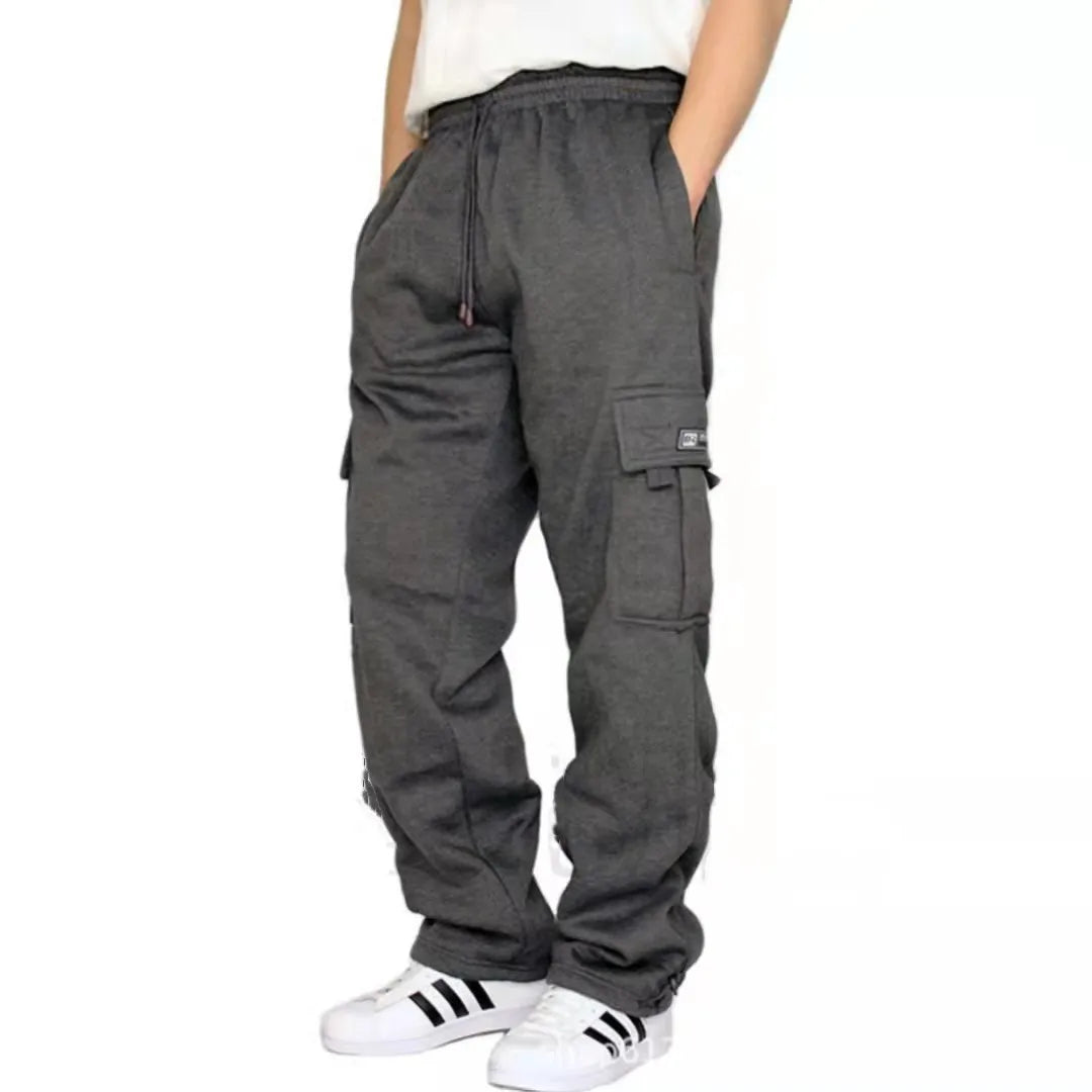 Men's Trousers Work Attire Foot Drawstring Leisure Sports Thickened Pocket Solid Color Four Seasons Loose Pants
