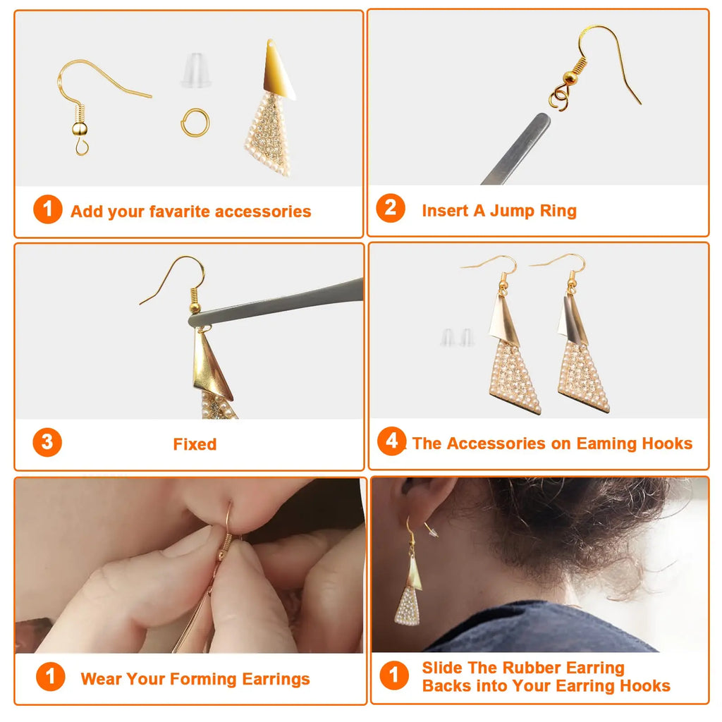 50pairs Hypoallergenic Earring Hooks Earring Making Kit with Earring Hooks Jump Rings and Clear Rubber Earring