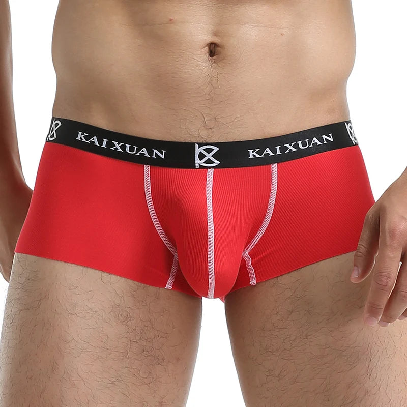 Seamless Men Boxers Luxury Silk Spandex 3D Crotch Boxer Underwear Shorts Slips Underpants