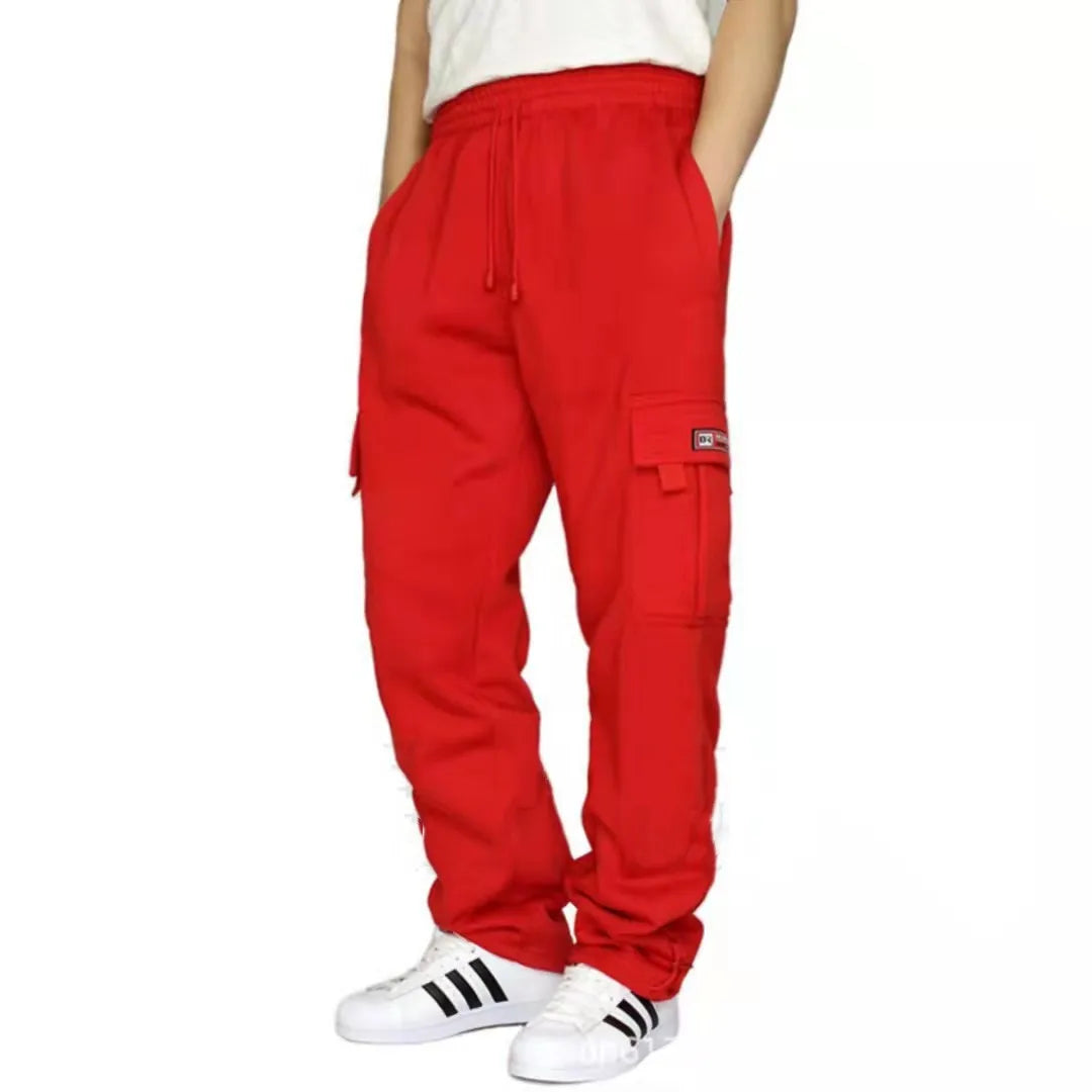 Men's Trousers Work Attire Foot Drawstring Leisure Sports Thickened Pocket Solid Color Four Seasons Loose Pants