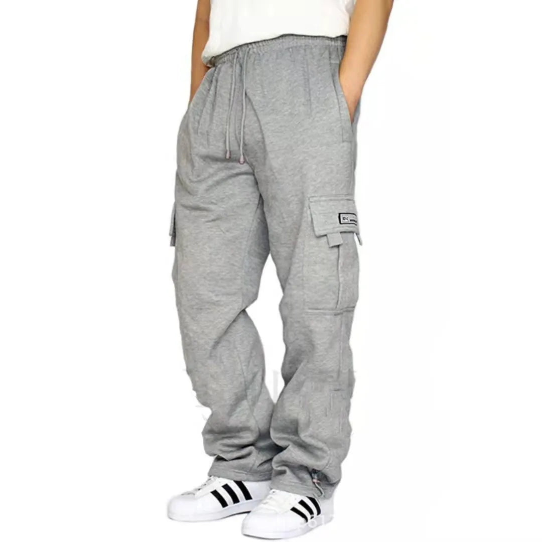 Men's Trousers Work Attire Foot Drawstring Leisure Sports Thickened Pocket Solid Color Four Seasons Loose Pants