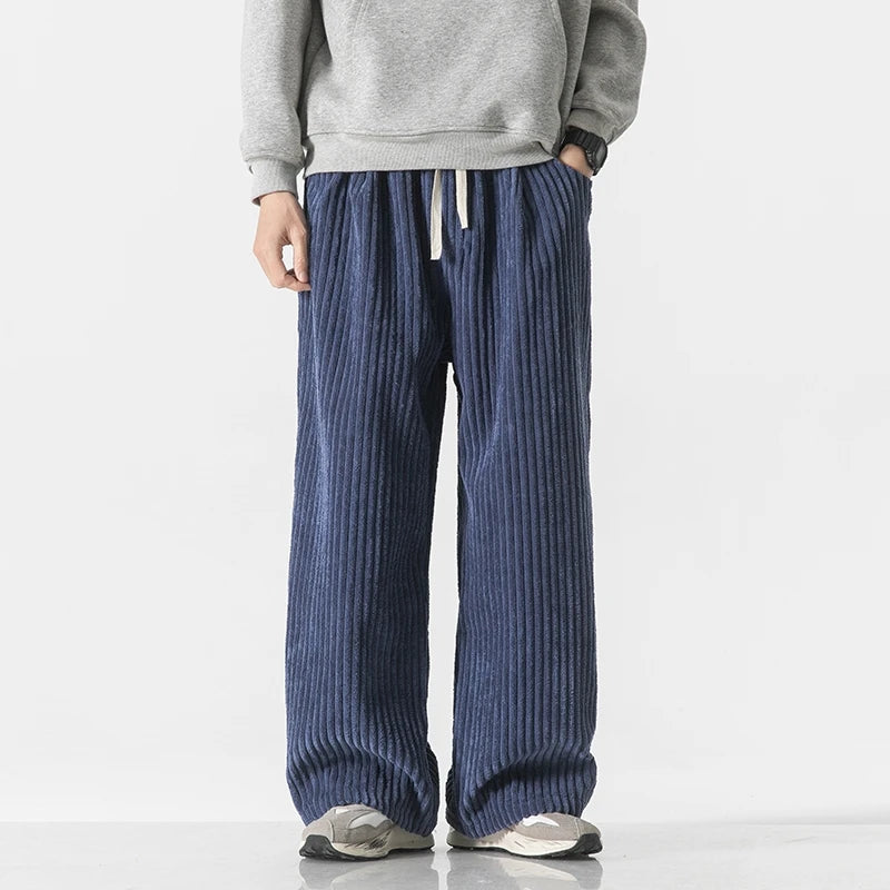 Autumn Men's Casual Trousers Fashion Streetwear Harem Pants Men Solid Color Vintage Corduroy Loose Wide Leg Pants Couple Trouser