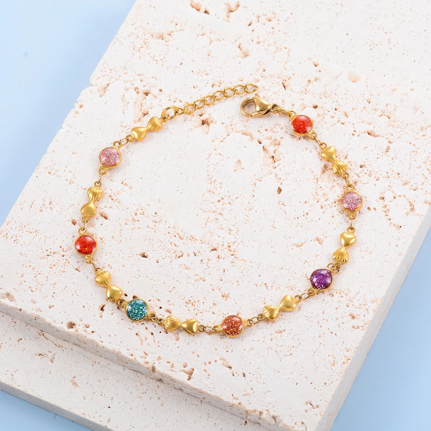 Multicolour Female Enamel Bracelet Stainless Steel Hand Chain Luxury Cute Romantic Charm Jewelry with 3mm Extender