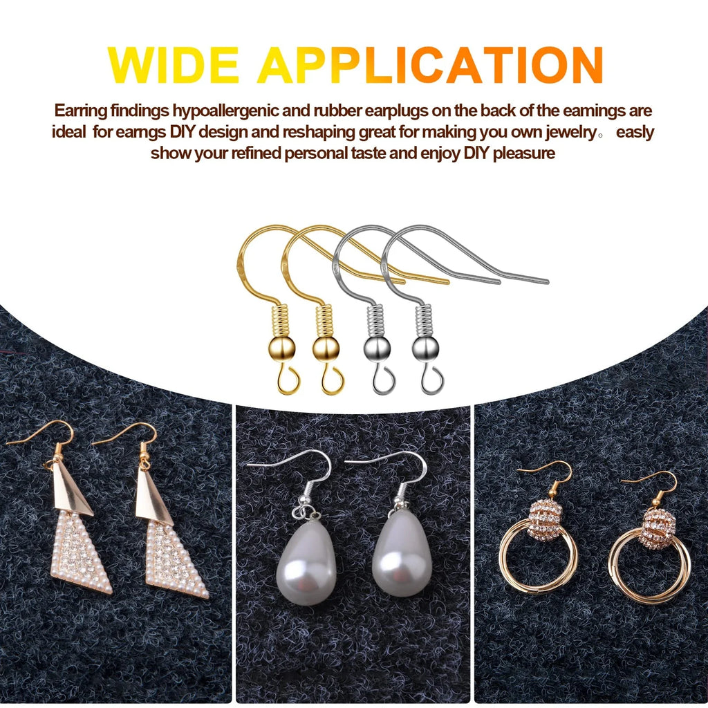 50pairs Hypoallergenic Earring Hooks Earring Making Kit with Earring Hooks Jump Rings and Clear Rubber Earring