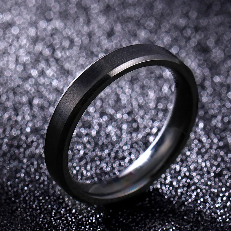 4mm Simple Smooth Women Rings Black Stainless Steel Men Rings Birthday Gifts