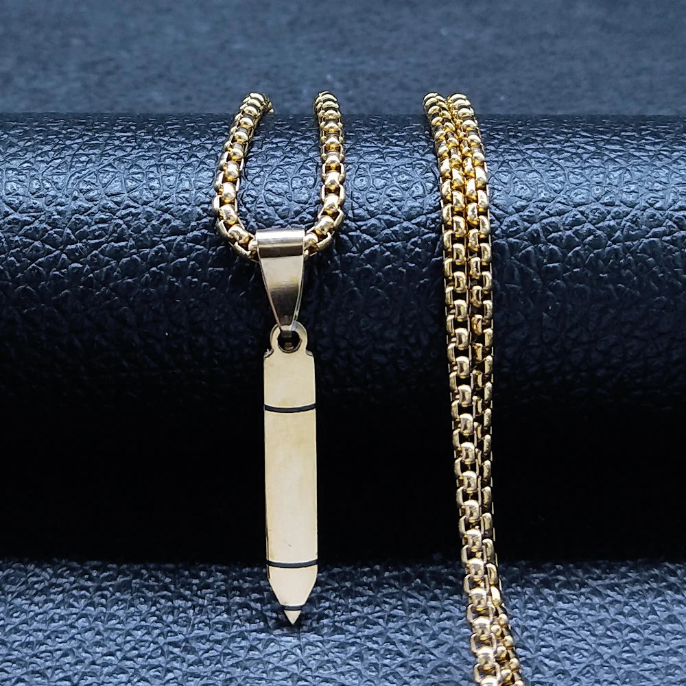 Male Jesus Cross Stainless Steel Choker Necklace for Men Chain Gold Color Bullet Necklaces Jewerly colar masculino N6049S02