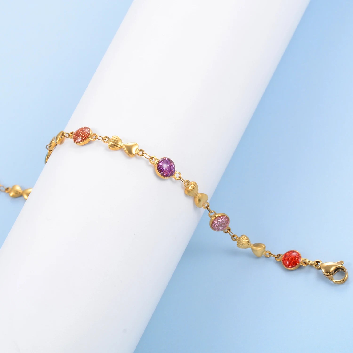 Multicolour Female Enamel Bracelet Stainless Steel Hand Chain Luxury Cute Romantic Charm Jewelry with 3mm Extender